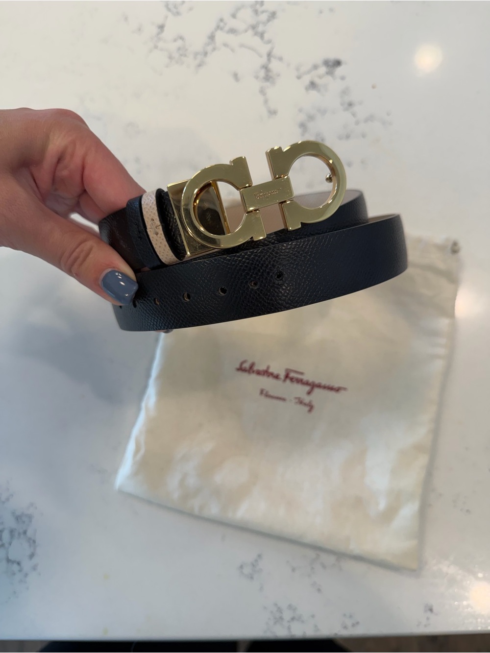 Salvatore Ferragamo Black/Tan Reversible Leather Belt
